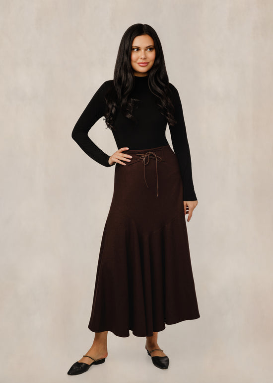 Brown Corduroy Skirt With Front Tie