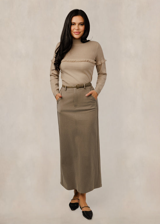 Tan Skirt With Belt And Pockets