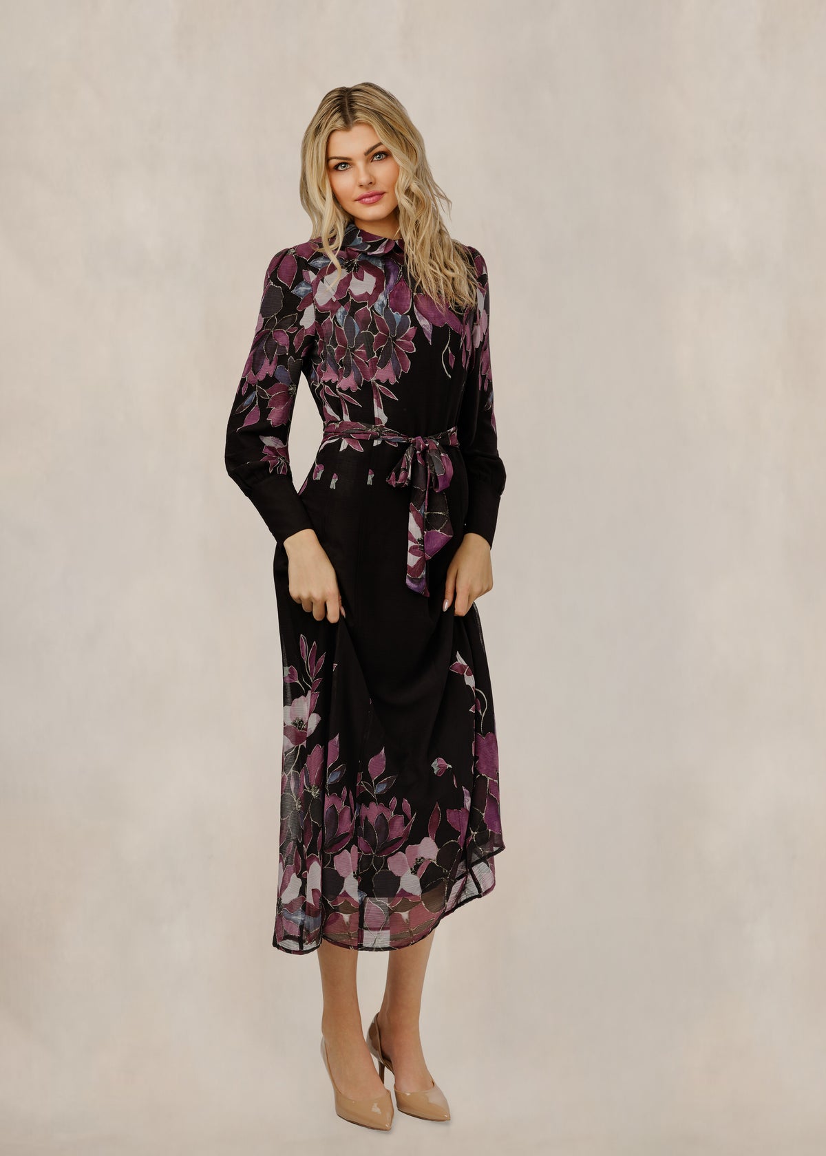 Black & Pink Floral Mesh Dress