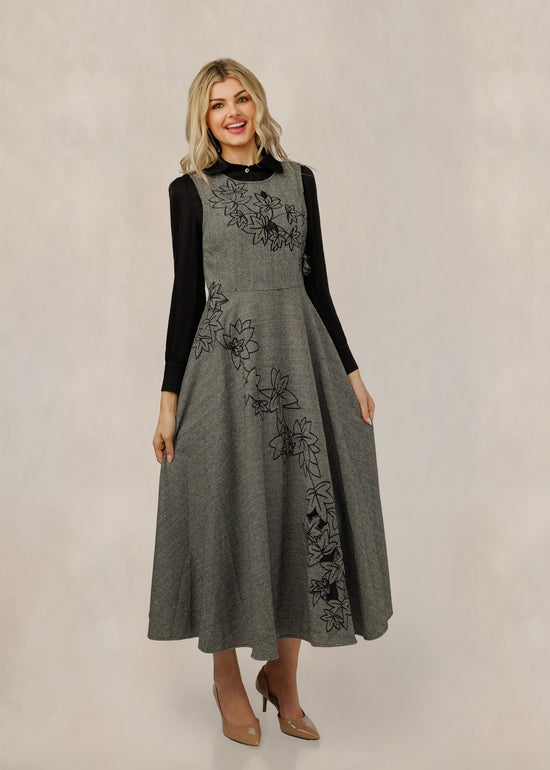 Embroidered Leaves Grey Jumper W/ Black Underlay