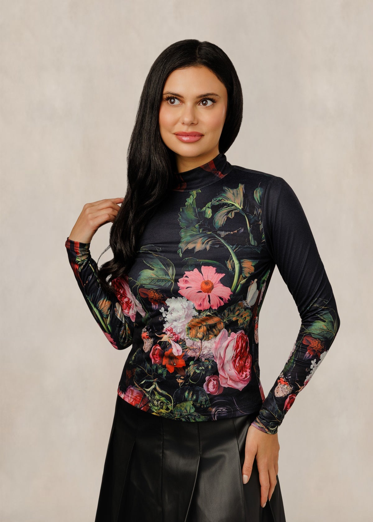 Floral Print Mock Neck Top
