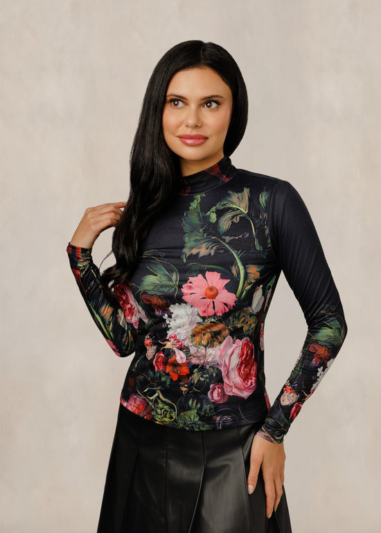 Floral Print Mock Neck Top