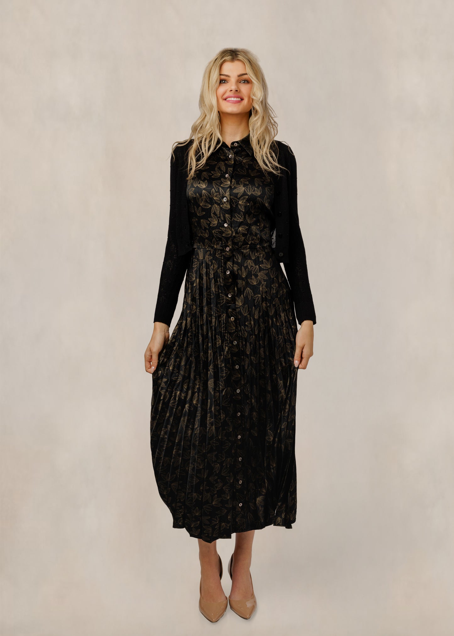 Black Floral Printed Dress - WW61204D-A