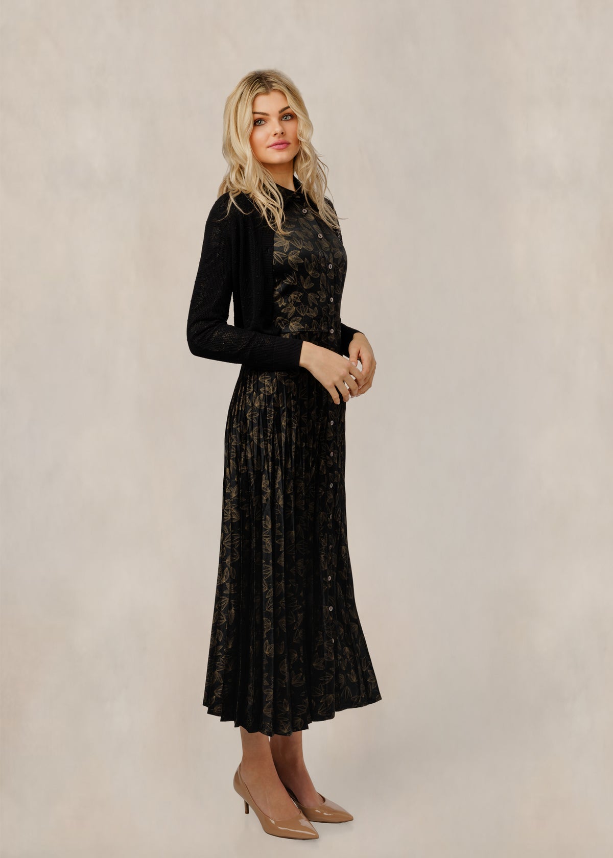 Black Floral Printed Dress - WW61204D-A