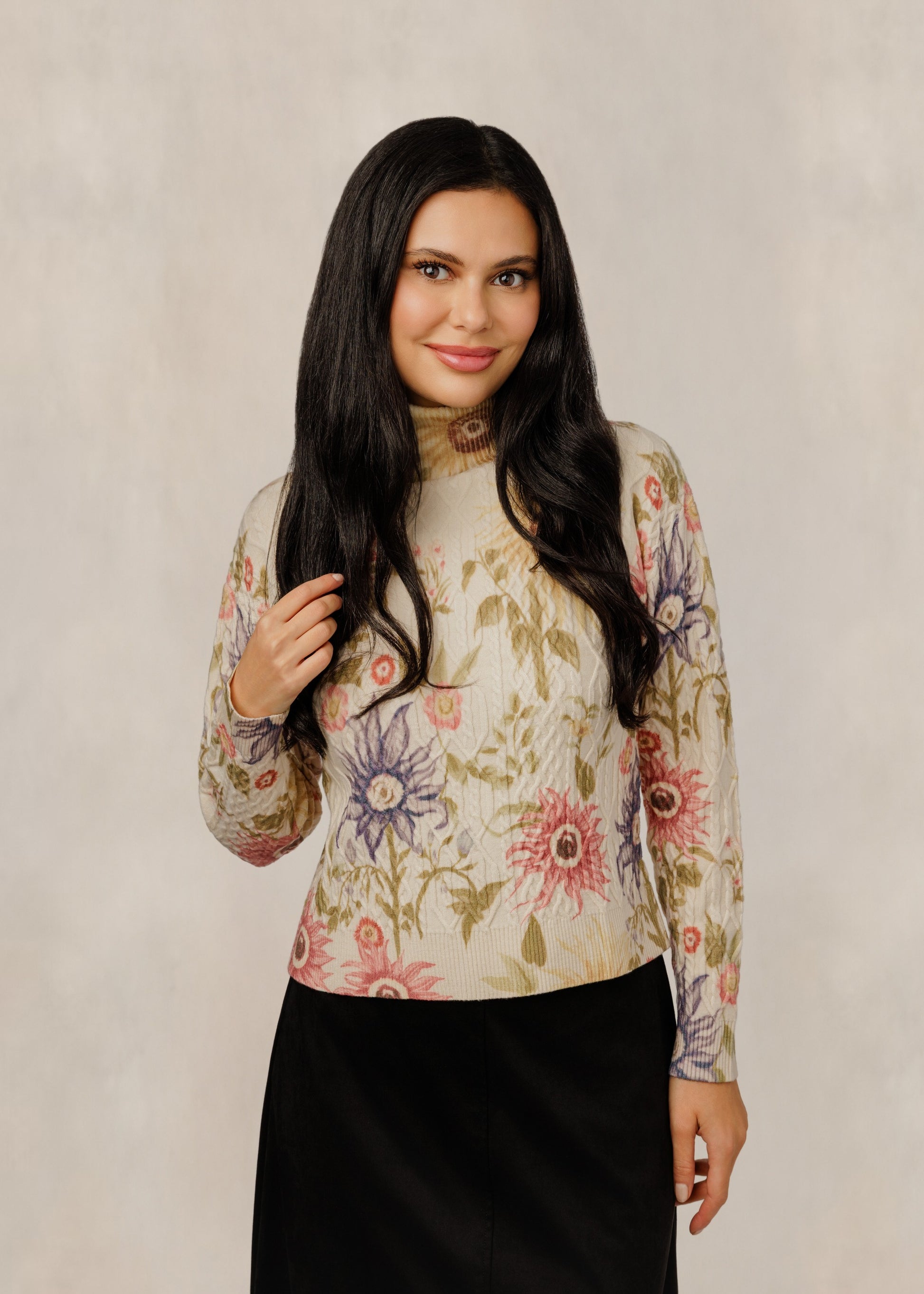 Cable Knit Floral Sweater