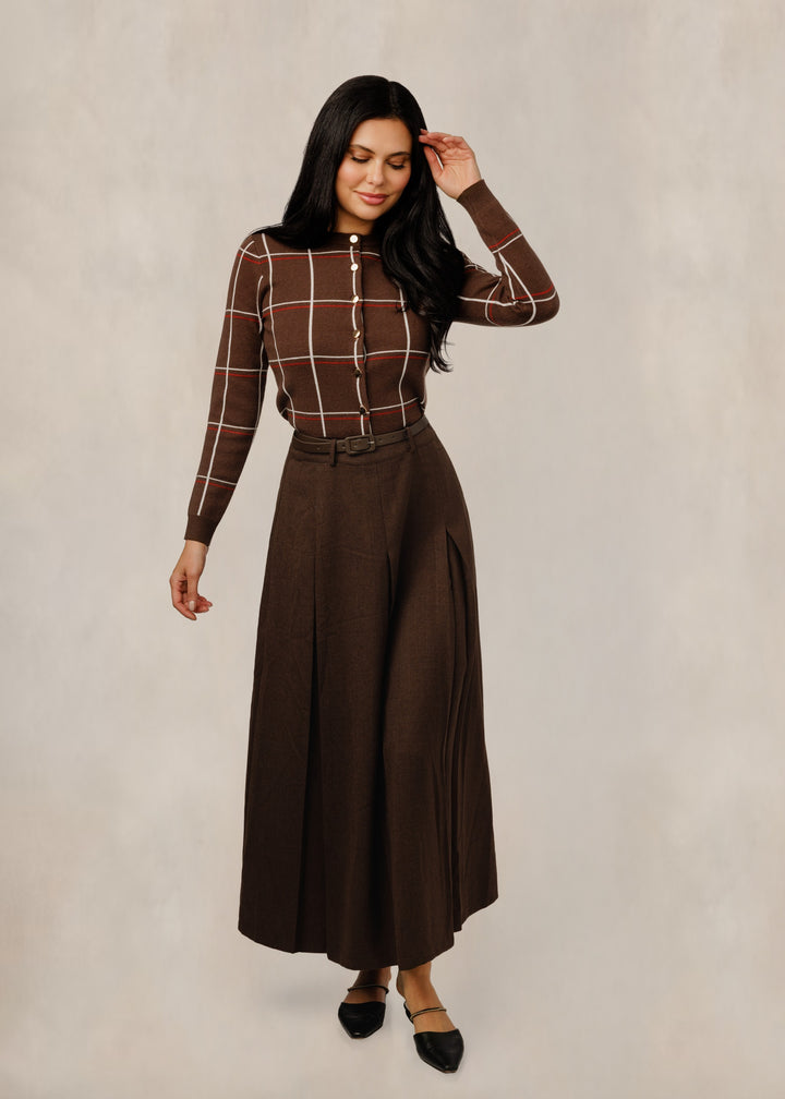 Brown Skirt With Belt - WW61640S-B