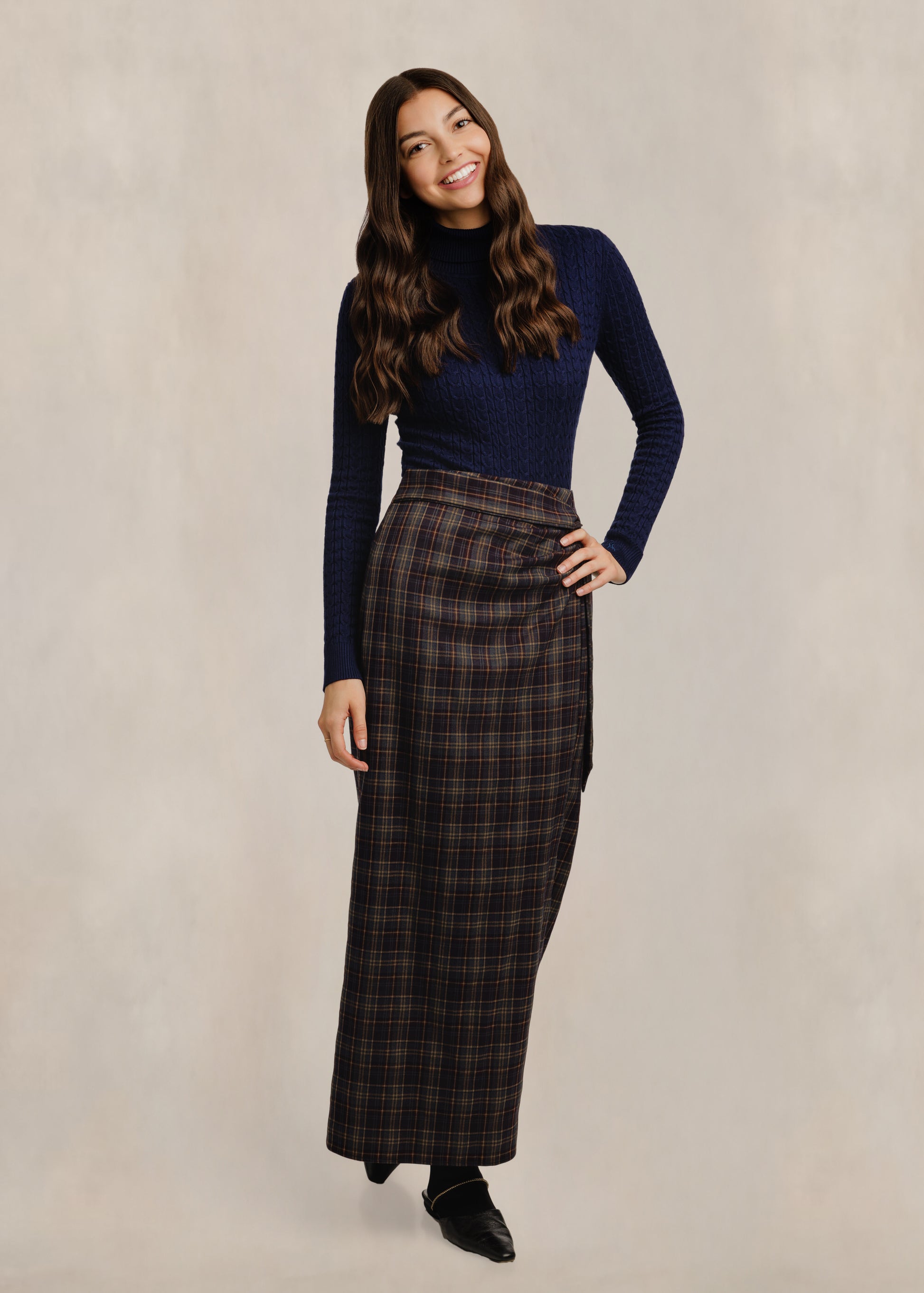 Cable Knit Turtleneck - Navy