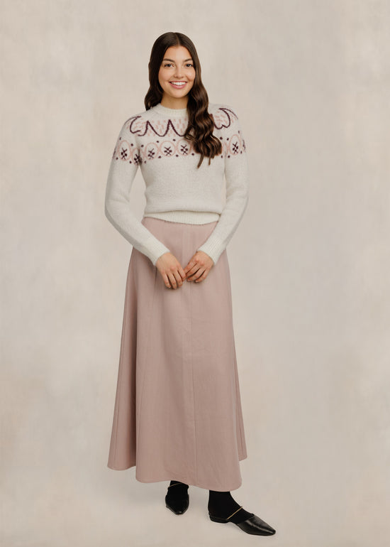 Patterned Fuzzy Sweater - Ivory