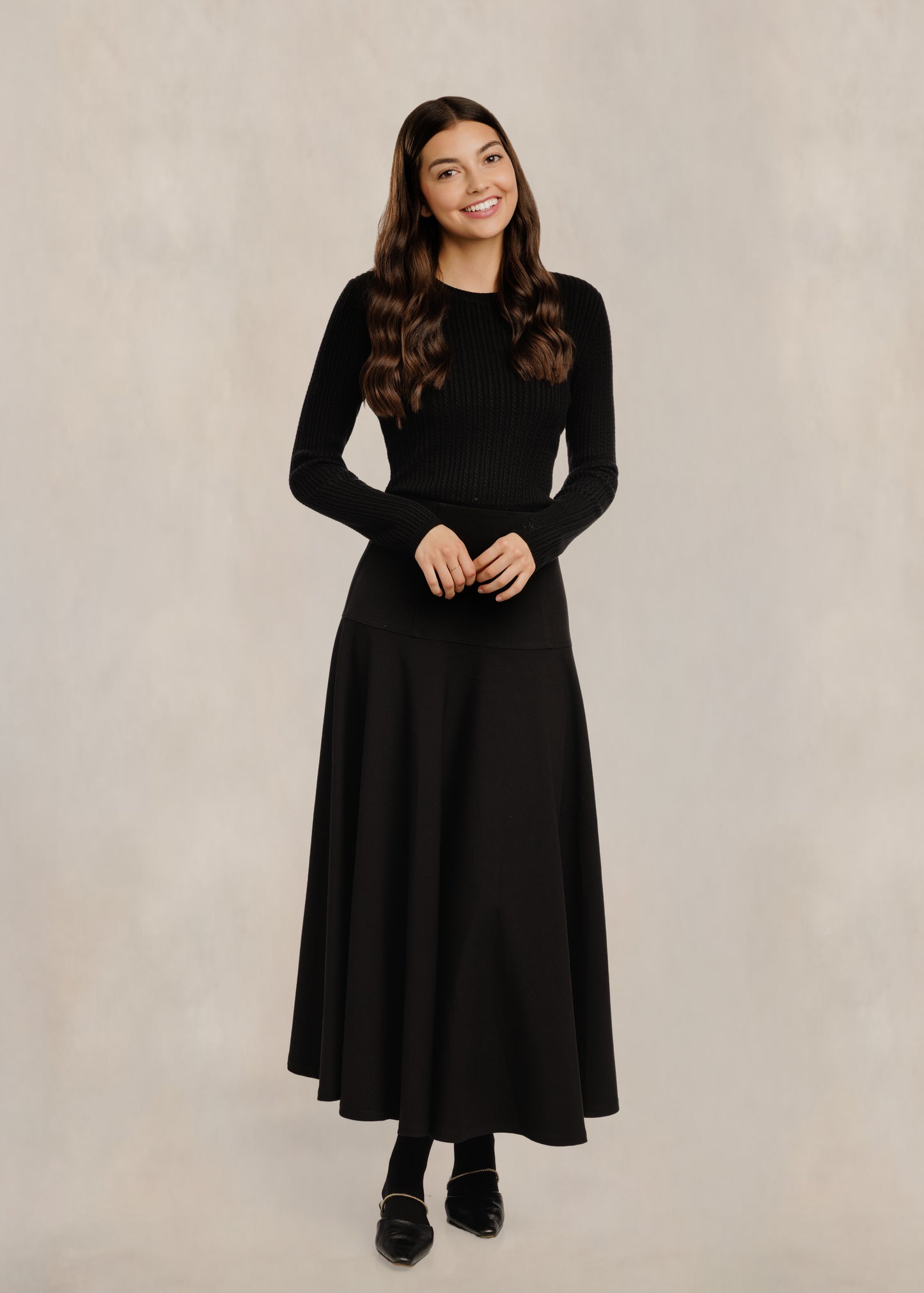 Solid Midi Skirt - Black
