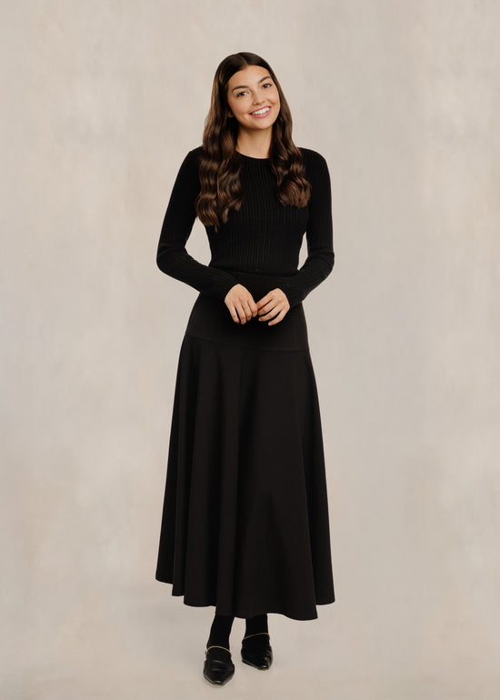 Solid Midi Skirt - Black