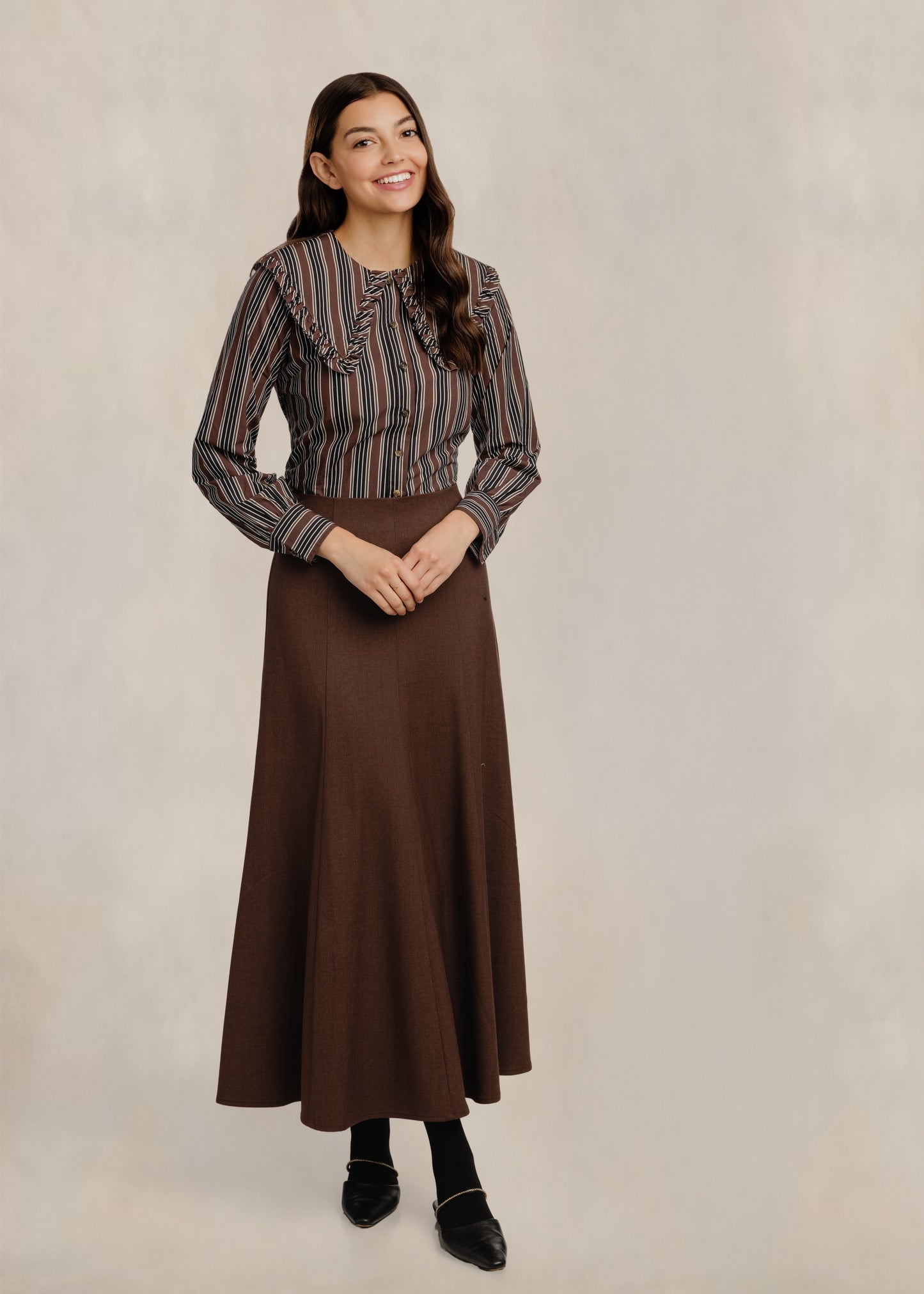 Brown & Navy Striped Triangle Collar Shirt