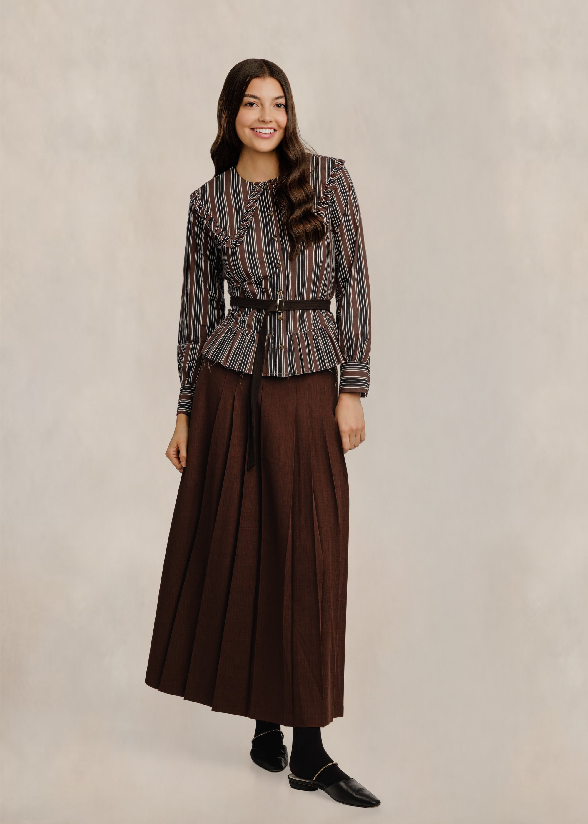 Brown & Navy Striped Triangle Collar Shirt