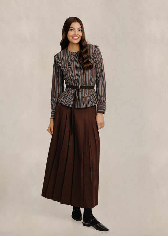 Brown & Navy Striped Triangle Collar Shirt