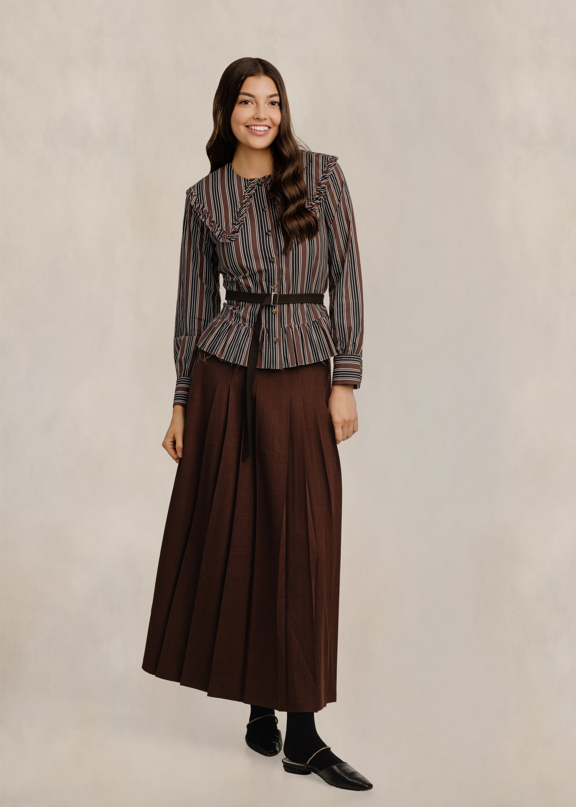 Mulberry Pleated Midi Skirt