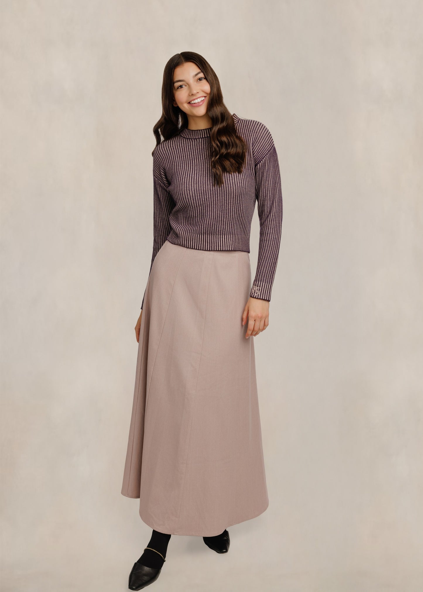 Two Toned Ribbed Knit Top - Plum