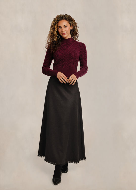Cable Knit Mock Neck - Burgundy