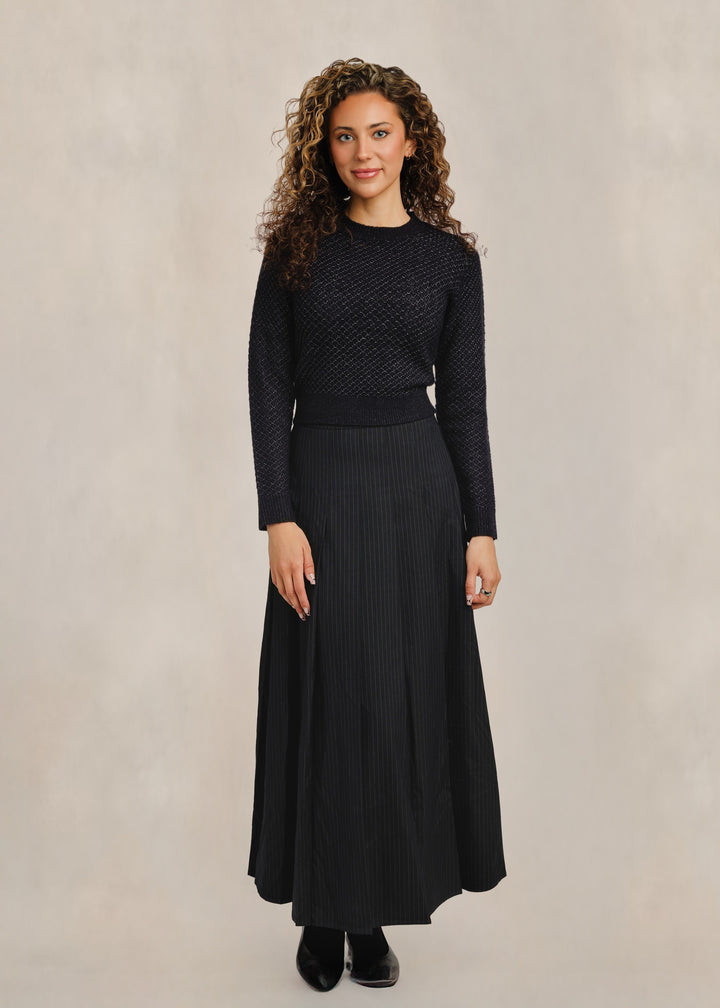 Pinstripe Pleated Skirt - Black