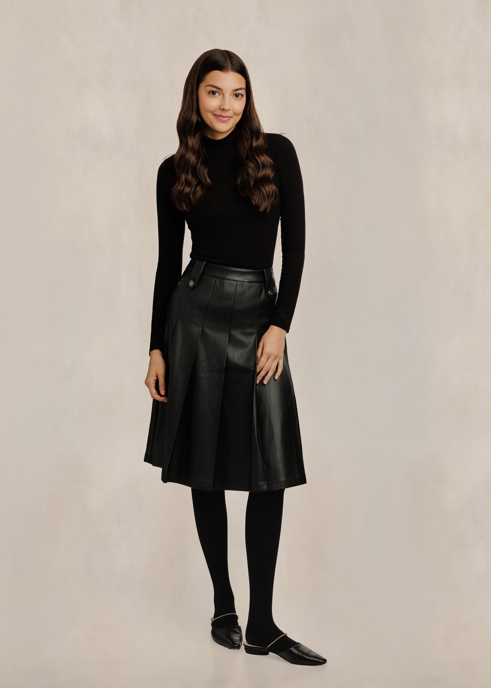 Black Knee-Length Leather Skirt