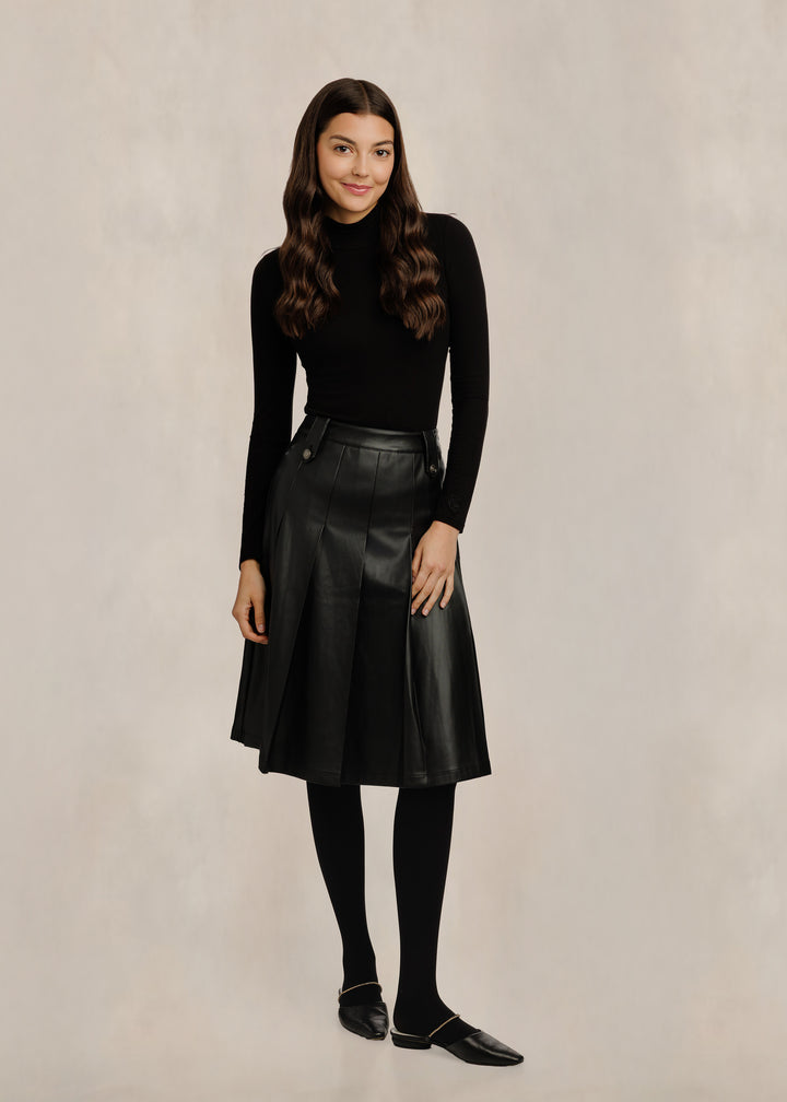 Black Knee-Length Leather Skirt