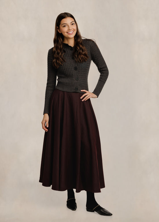 Pinstripe Circle Skirt W/ Wide Belt - Mulberry