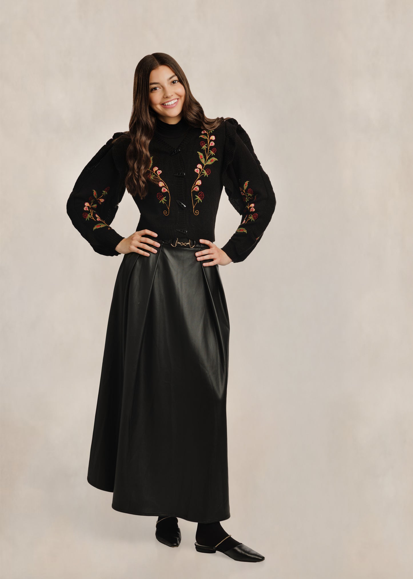 Horsebit Waist Leather Skirt - Black
