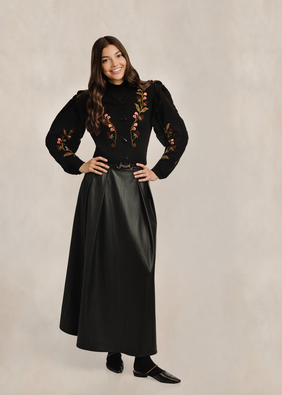 Horsebit Waist Leather Skirt - Black