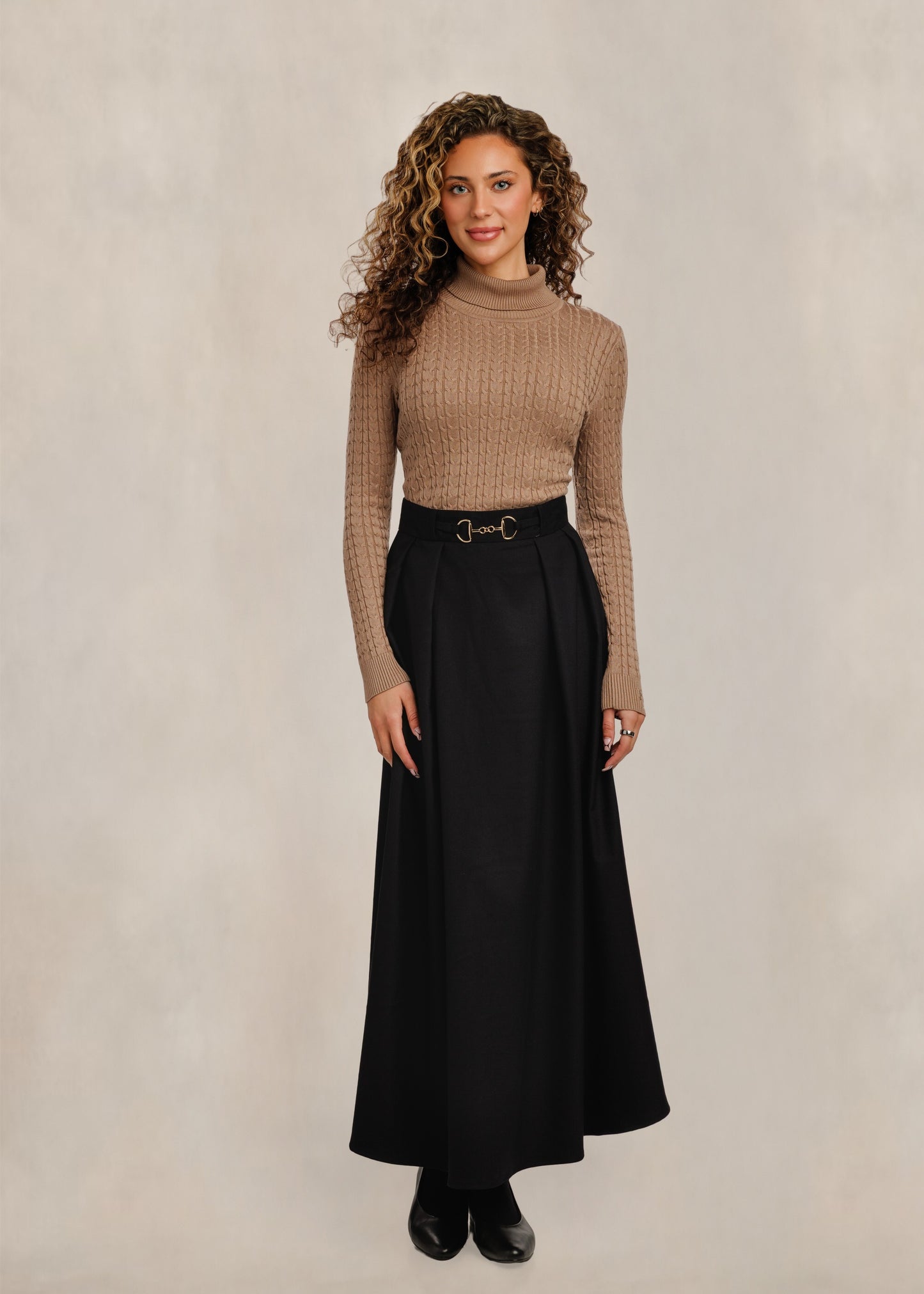 Horsebit Waist Skirt - Black