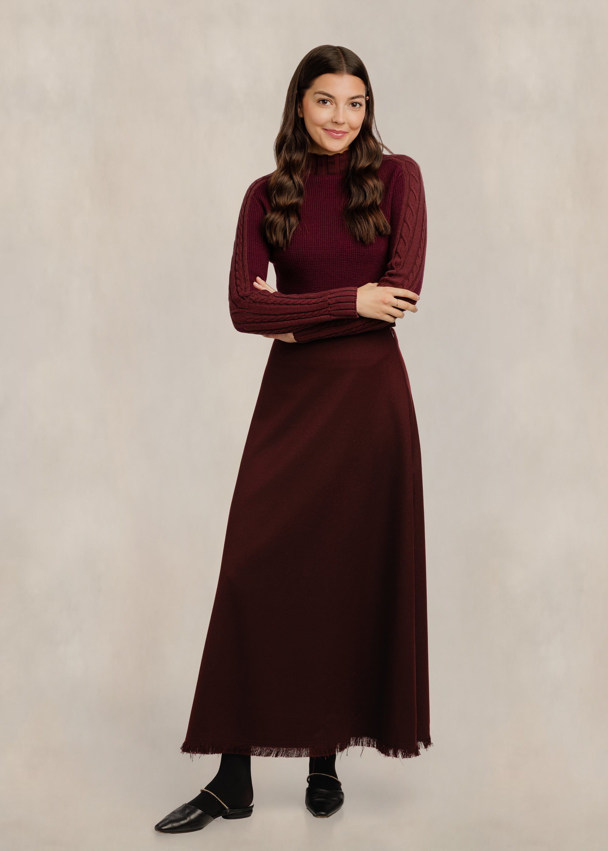 Fringe Bottom Straight Skirt - Mulberry