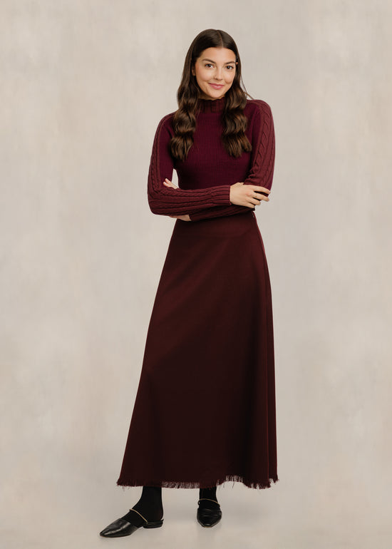 Fringe Bottom Straight Skirt - Mulberry