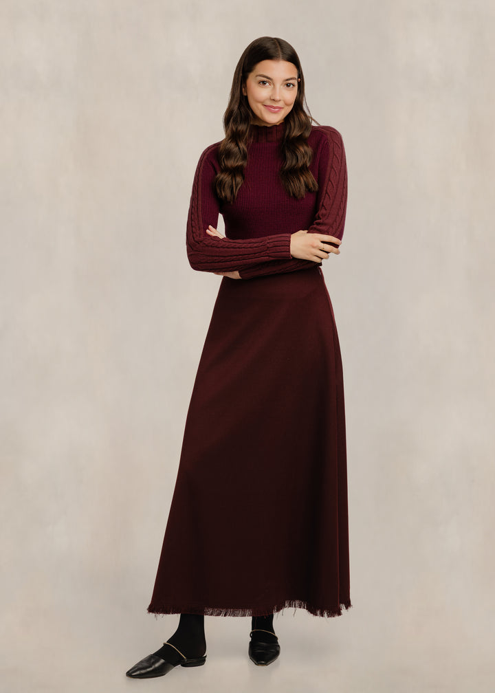 Fringe Bottom Straight Skirt - Mulberry