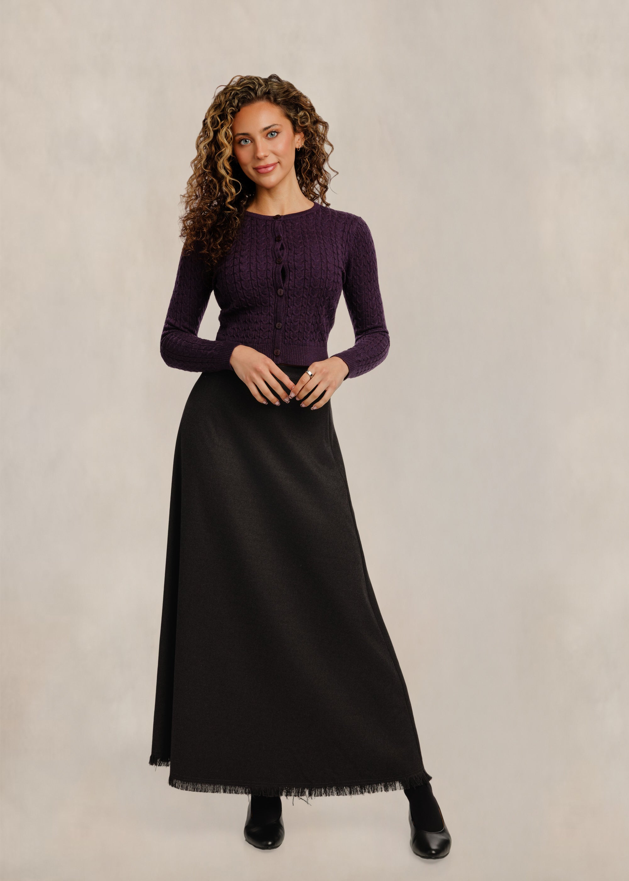 Fringe Bottom Straight Skirt - Dark Heather Grey