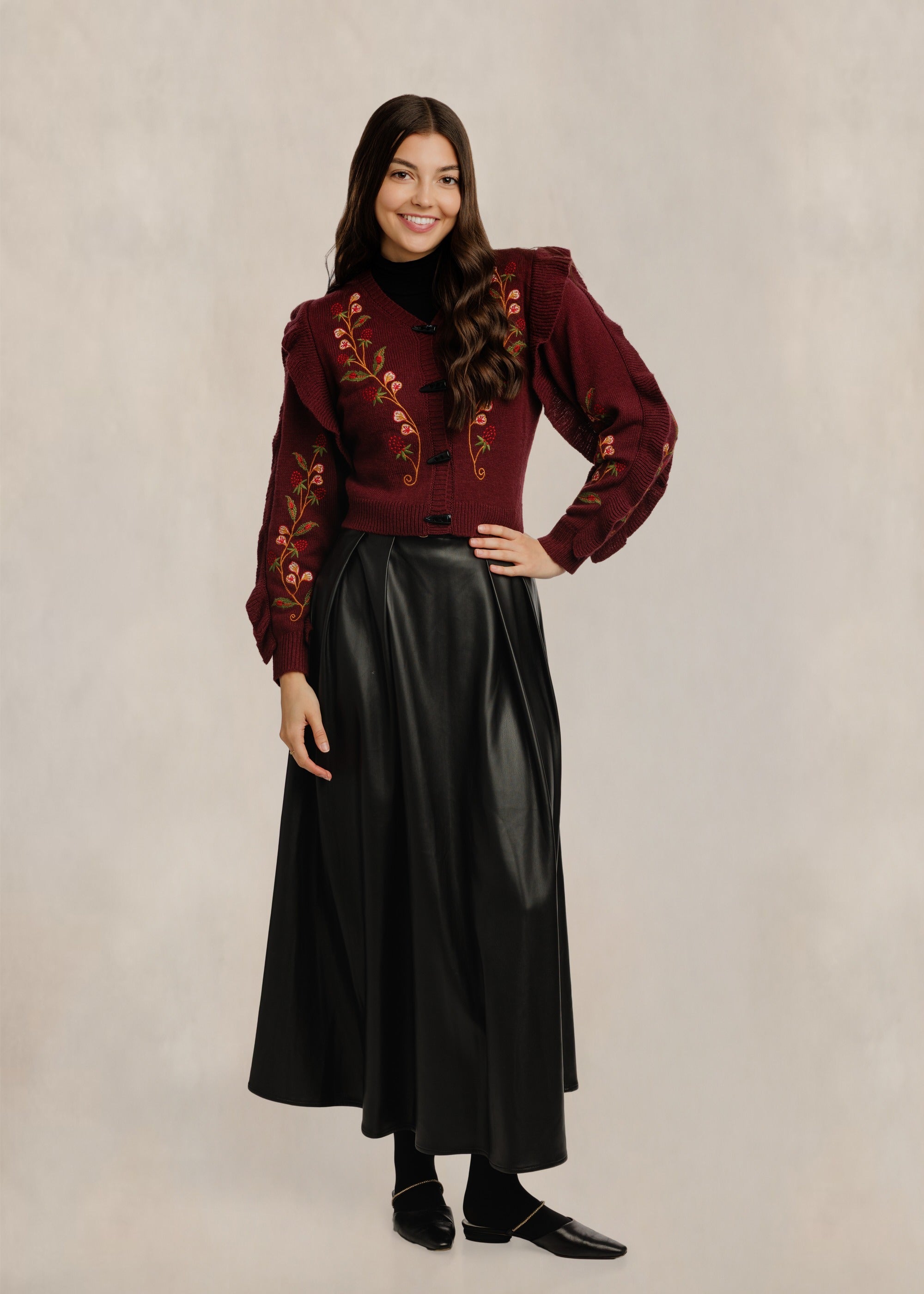 Horsebit Waist Leather Skirt - Black