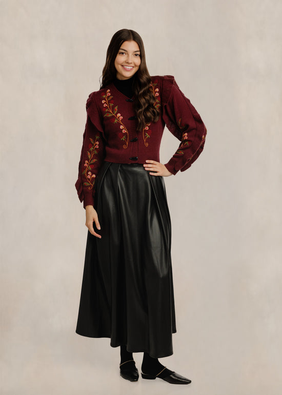 Horsebit Waist Leather Skirt - Black