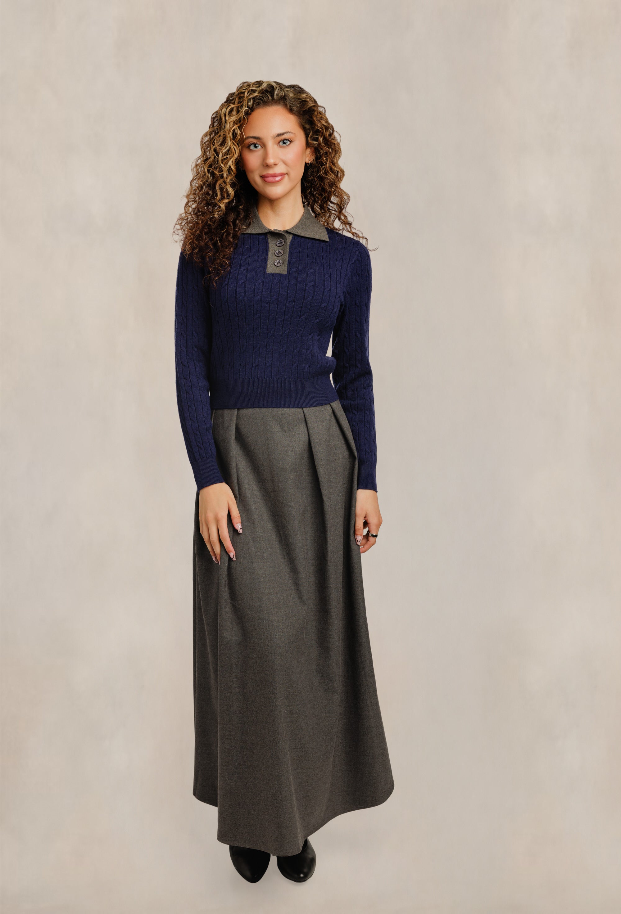 Horsebit Waist Skirt - Dark Grey