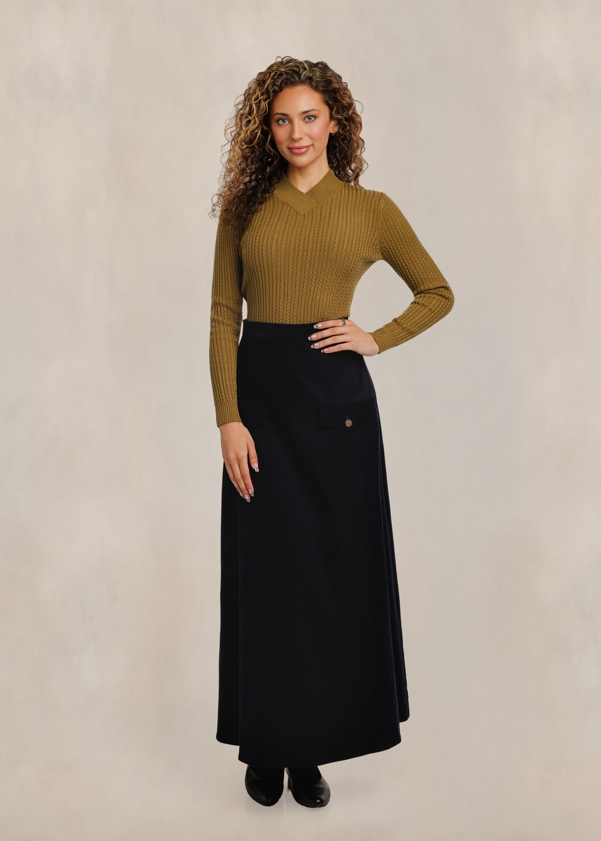 Corduroy Flap Detail Skirt - Navy
