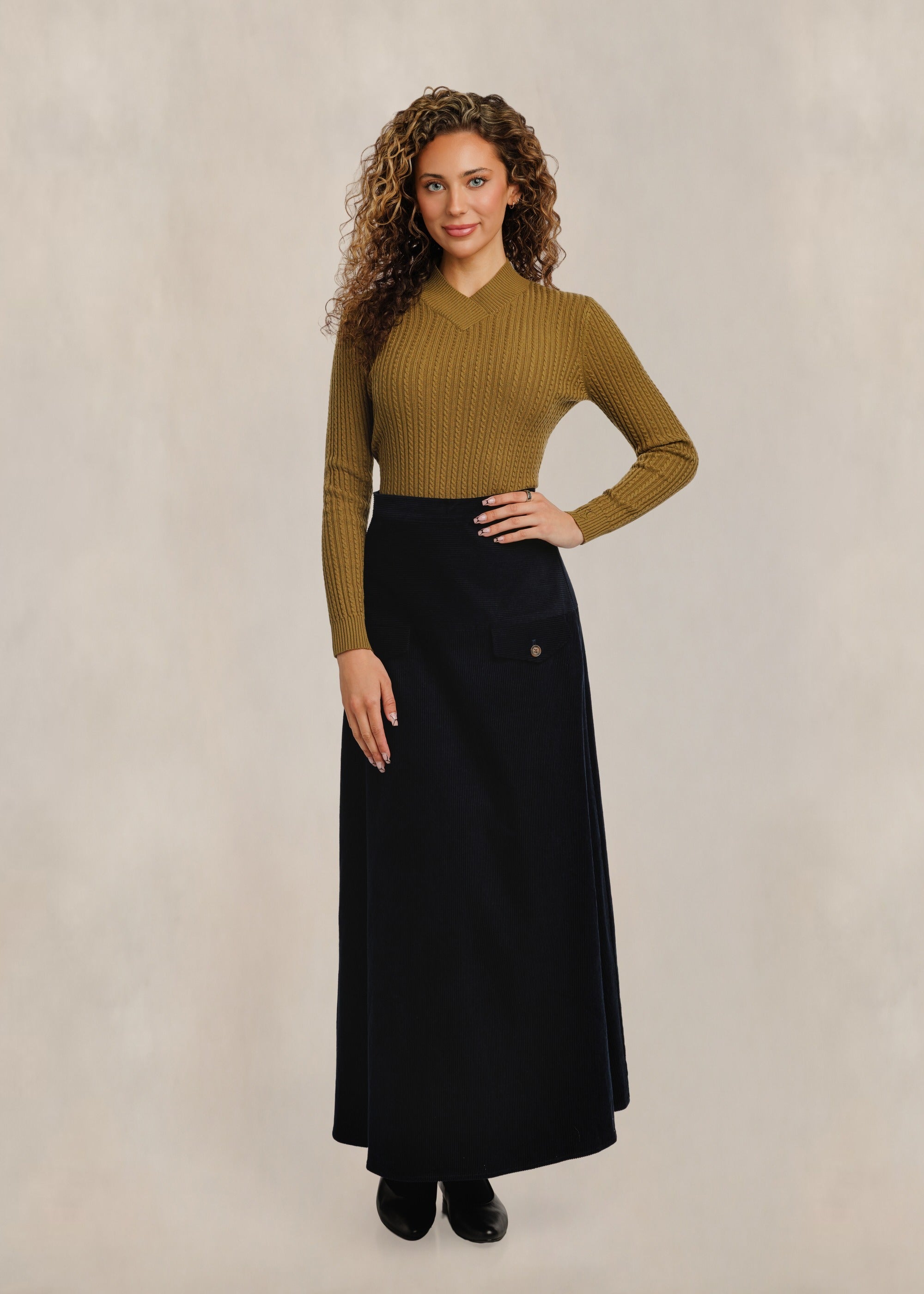 Corduroy Flap Detail Skirt - Navy