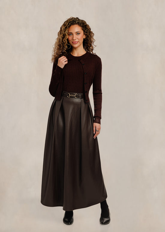 Horsebit Waist Leather Skirt - Brown
