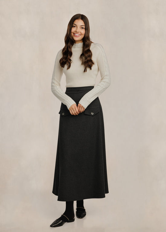 Fake Button Pockets Straight Skirt - Dark Heather Grey