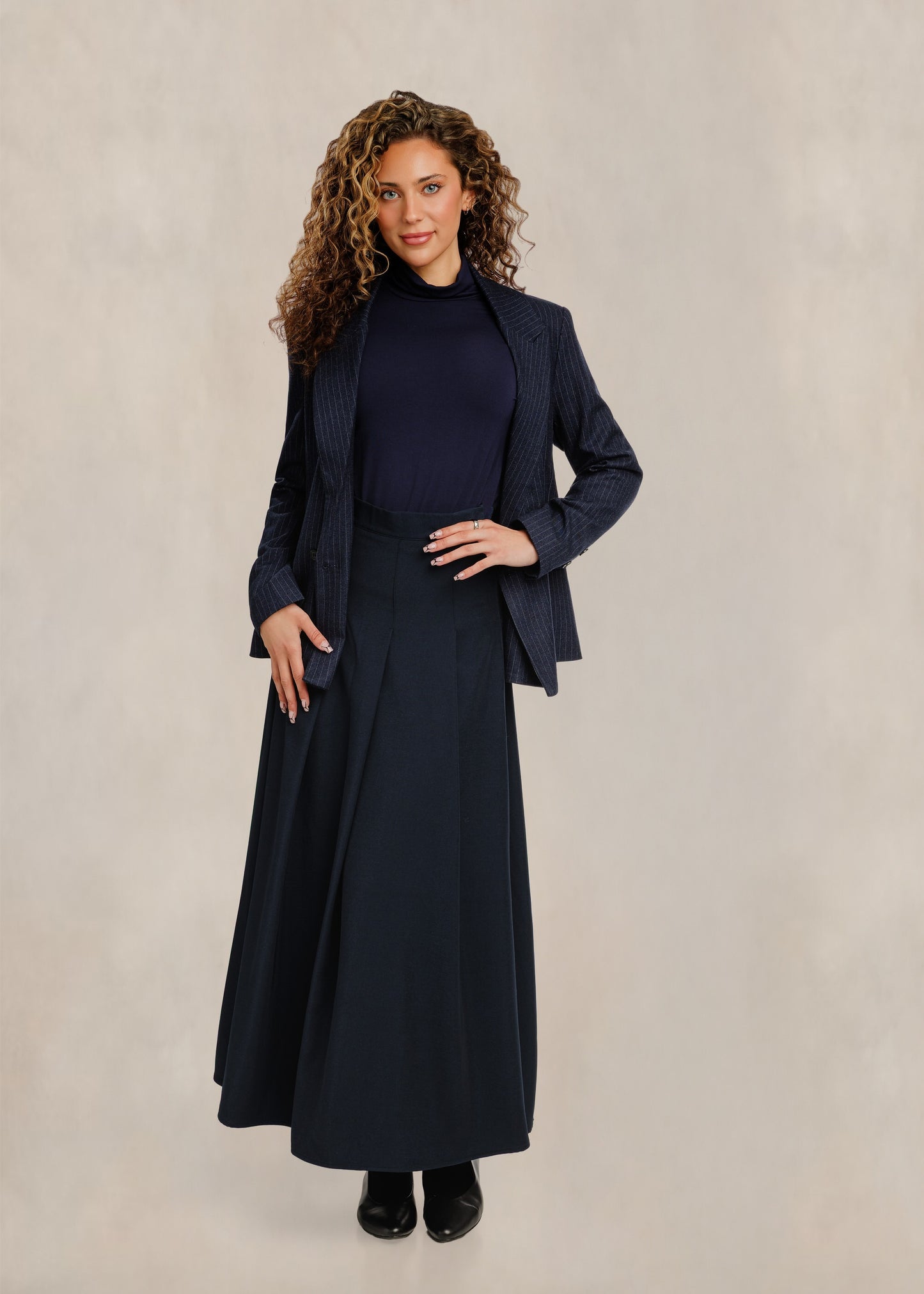 Flowy Pleated Skirt - Navy