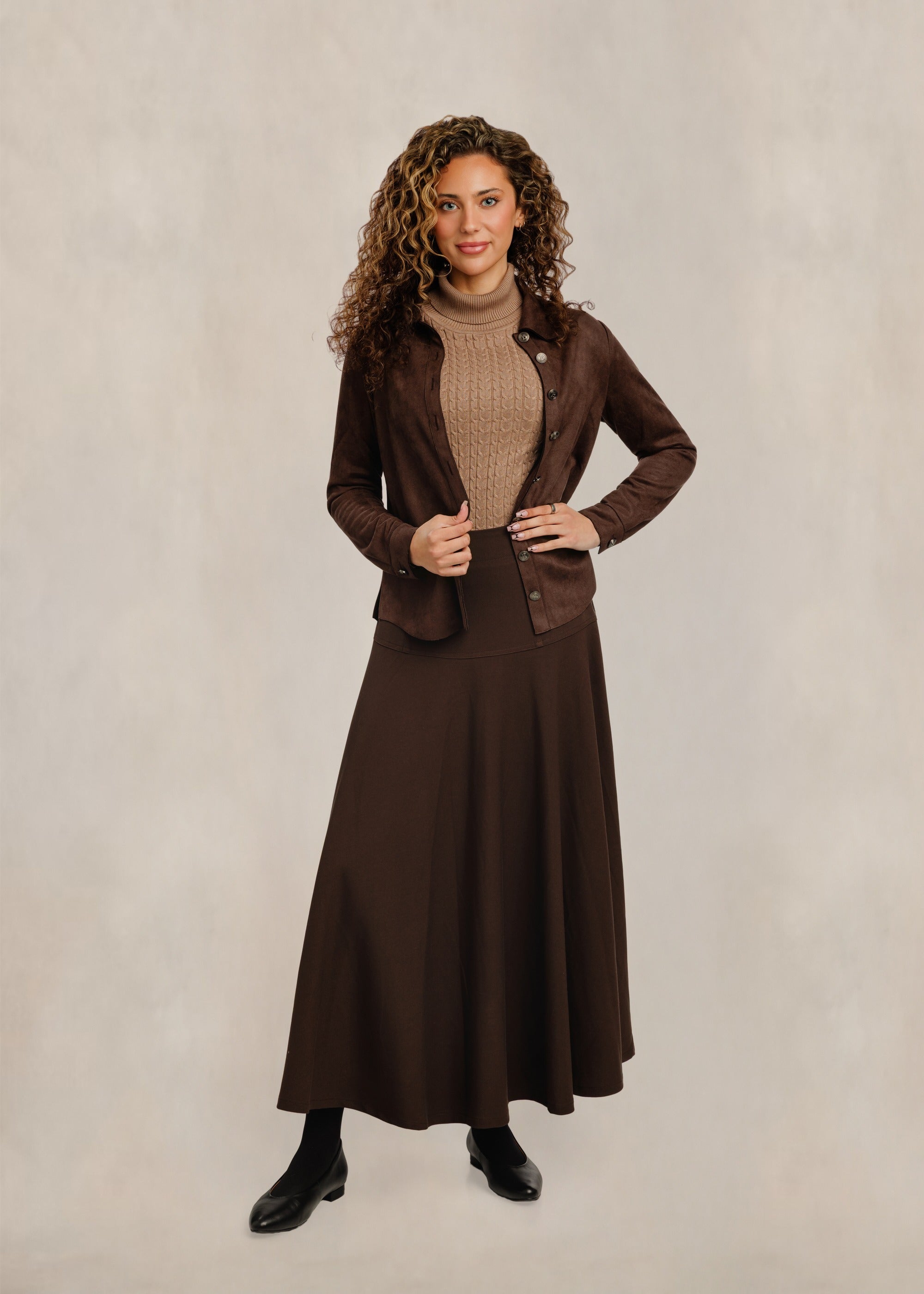 Solid Midi Skirt - Brown