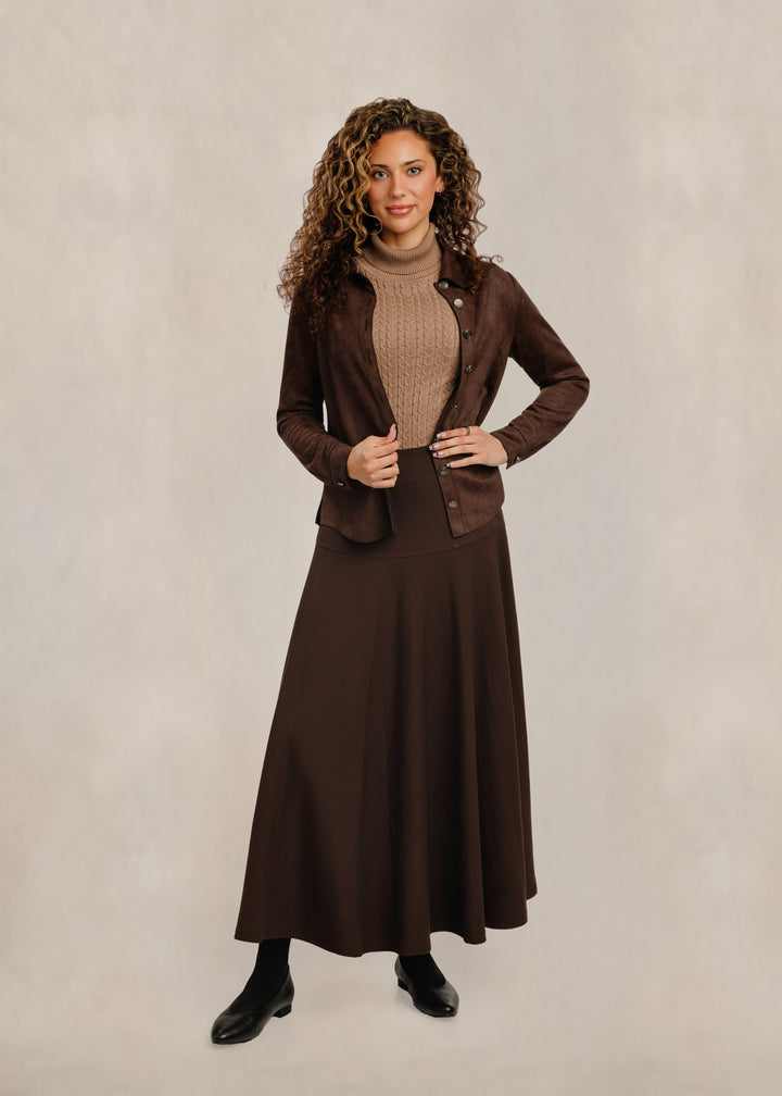 Solid Midi Skirt - Brown