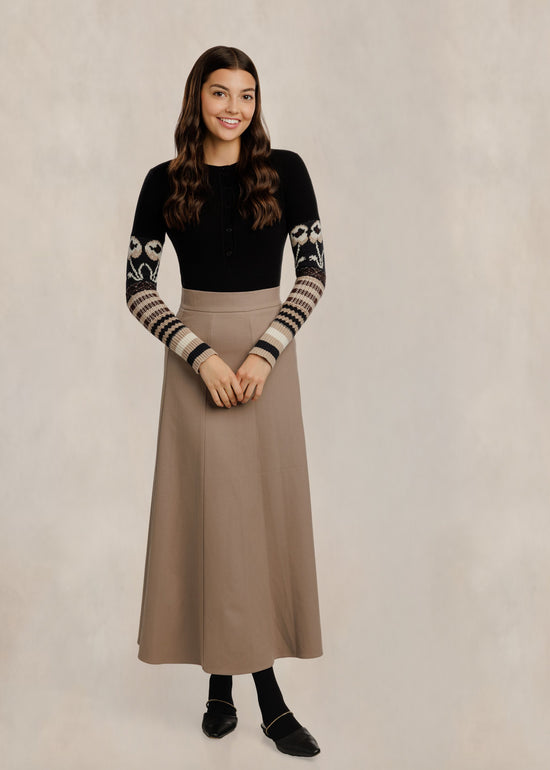 Solid Panelled Skirt - Oatmeal