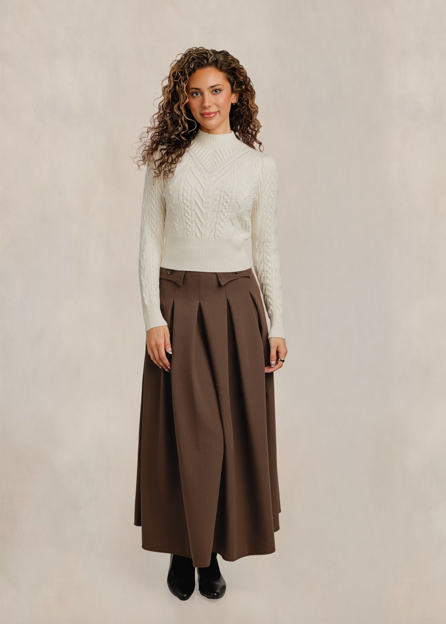 Cable Knit Mock Neck - Cream