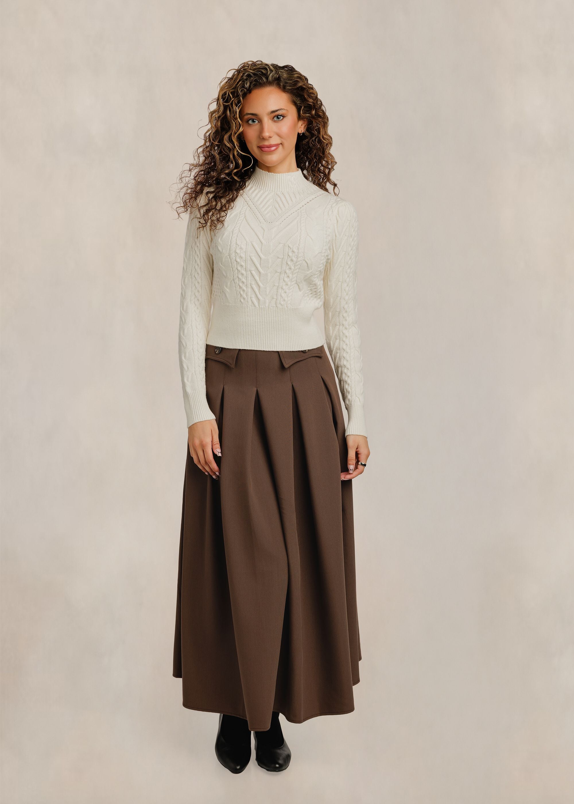Cable Knit Mock Neck - Cream