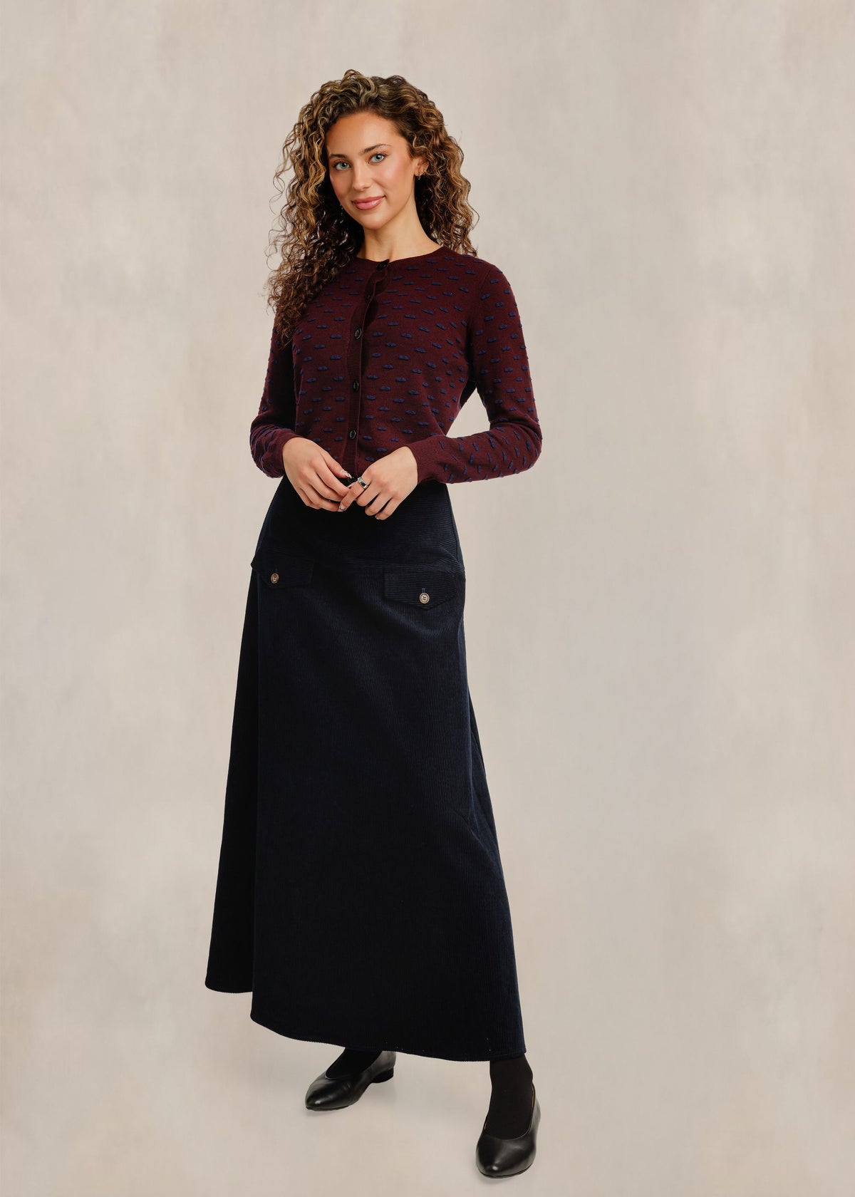 Textured Dash Knit Top - Burgundy/Navy
