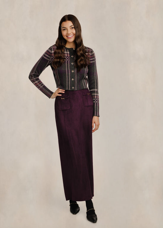 Front Horsebit Pocket Suede Skirt - Plum