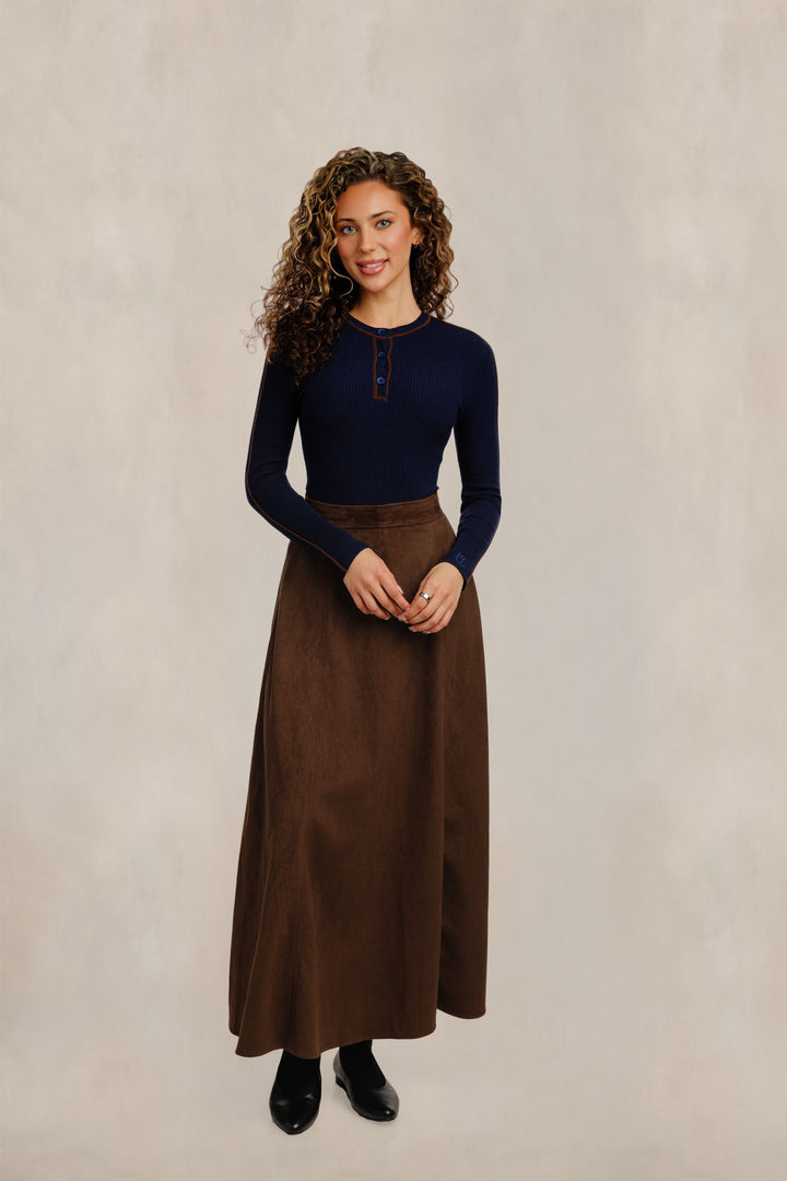 Ribbed Henley Top - Blue