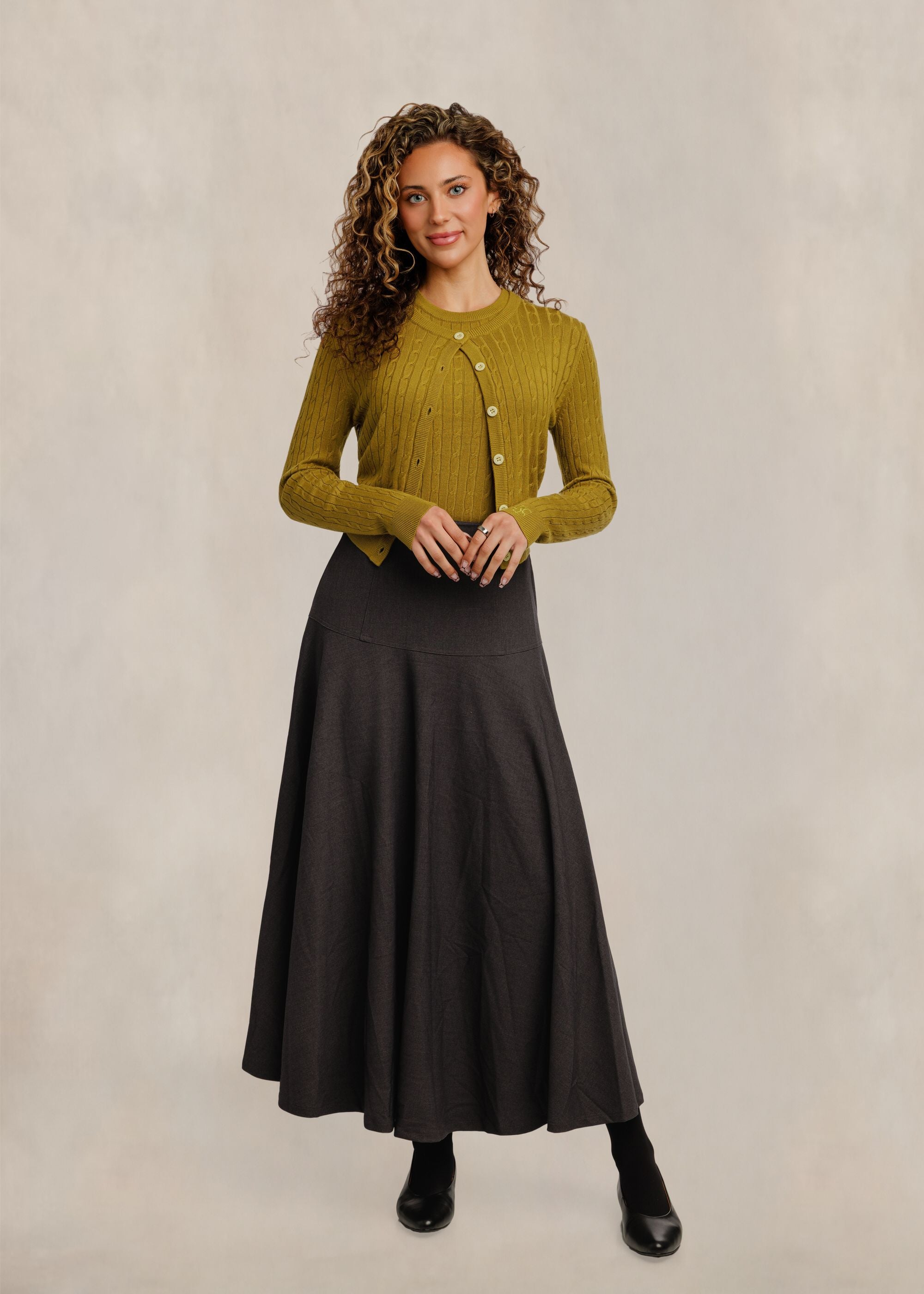 Solid Midi Skirt - Heather Grey