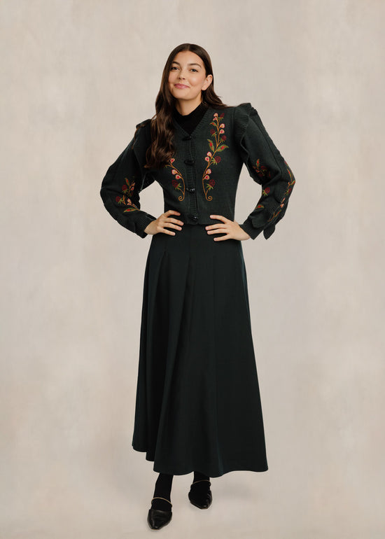 Strawberry Embroidered Ruffle Cardigan - Green