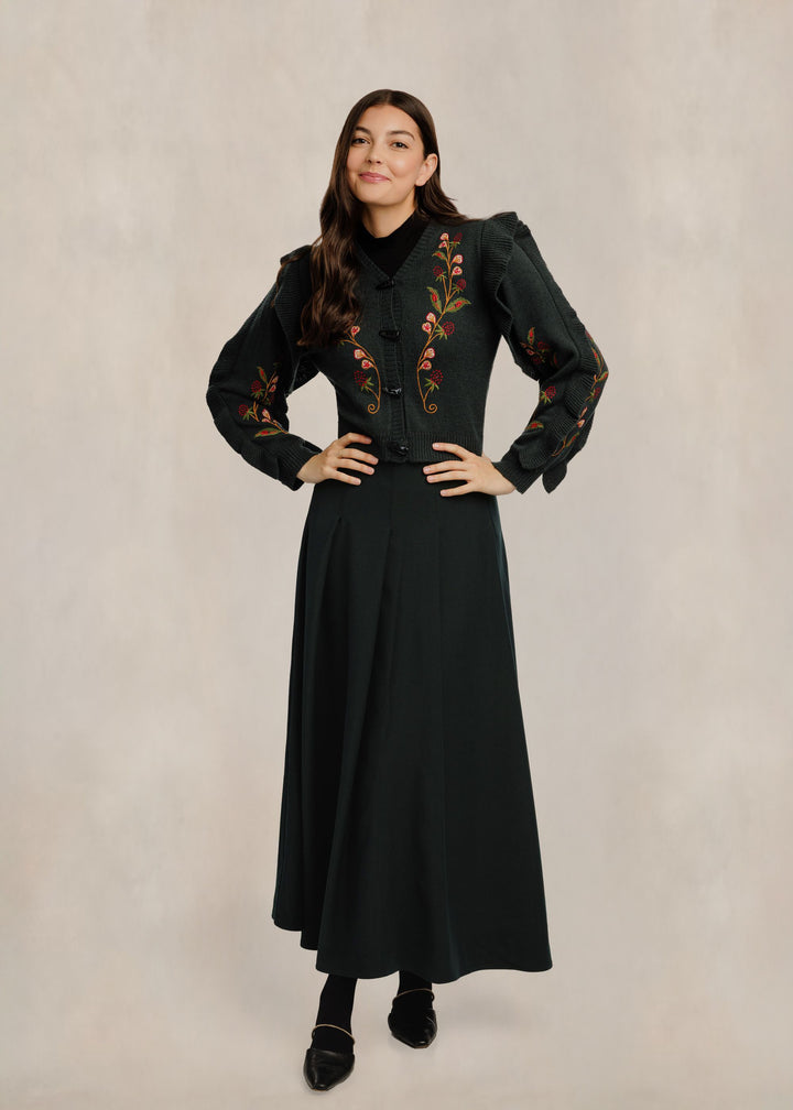 Strawberry Embroidered Ruffle Cardigan - Green